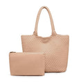 Woven Tote Bag for women,Vegan Leather Woven Satchel Handbag,Shoulder bag with Pouch,Hobo bag fits13-14” laptops - color: Apricot
