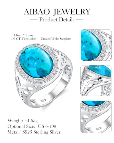 AIBAO 4-12 Ct Large Oval Engagement Rings for Women Natural Turquoise/Lapis Lazuli/Malachite Celtic/Infinity/Love Knot Halo Ring Size 6 to 10 Anniversary Christmas Valentines Gift - style: 4.3 Ct Blue Turquoise & Created White Sapphire