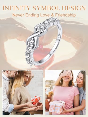 Custom4U Personalized Mothers Ring with 1-5 Birthstones Names Engraved 925 Sterling Silver/14K White Gold Plated Birthstone Rings for Women Promise Ring Birthday Jewelry Gifts for Mom Grandmother Wife - color: Half-eternity Infinity Ring (No Custom)