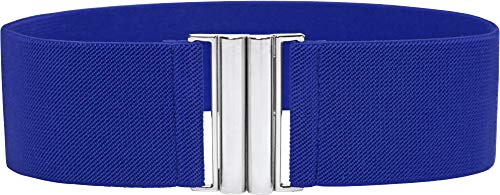 BlackButterfly Wide Elastic Waist Cinch Stretch Waistband Retro Vertical Clasp Buckle Belt - color: Royal Blue, size: X-Large