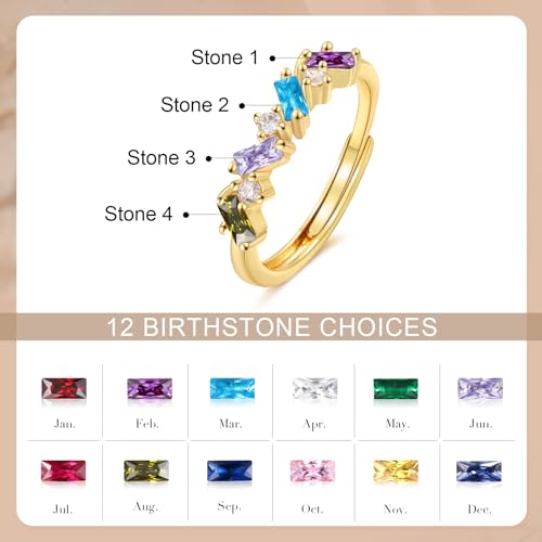 Personalized Birthstone Ring for Mom, 1–4 Baguette Birthstones Adjustable Ring, Minimalist Family Ring, Mother’s Day Gift for Mom Wife Grandma - color: 4 stones