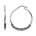 LeCalla 925 Sterling Silver Large Hoop Earrings | Lightweight Antique Bali Hoops | Two-Tone Bohemian Oxidized Balinese Earrings for Women - color: Oversized Bead Bali-60mm