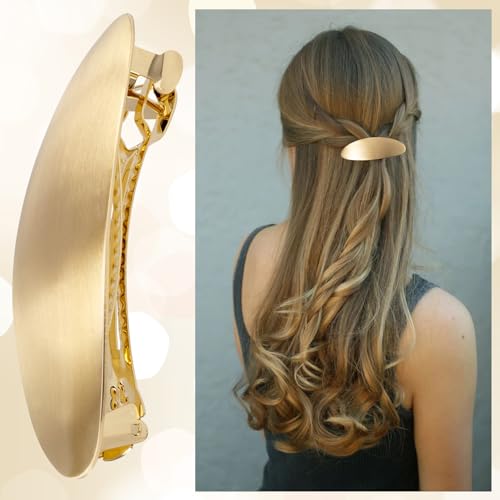HINZIC 2pcs Oval Hair Barrette, Metal Large Hair Clip, Vintage French Wedding Prom Formal Hairpins Accessories for Women Thick Thin Long Short Curly Straight Hairstyles- Gold - color: Gold-2pcs