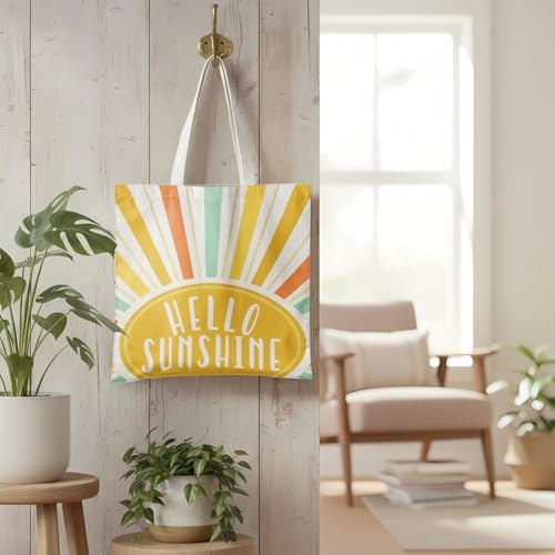 Boho Sun Sunshine Tote Bag, Colorful Canvas Tote Bags, Reusable Grocery Shopping Bag - color: Hello Sunshine