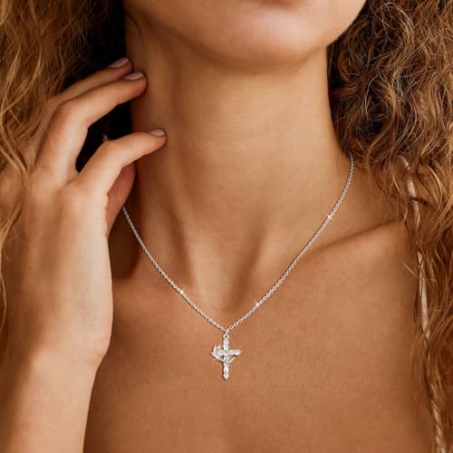 Carffordo 925 Sterling Silver Chain Necklace Link Chain Necklace for Women Simple Dainty 16K Gold Plated Necklace for Women Minimalist Waterproof Silver Necklace Trendy Jewelry Gifts - color: Silver, size: silver cross necklace