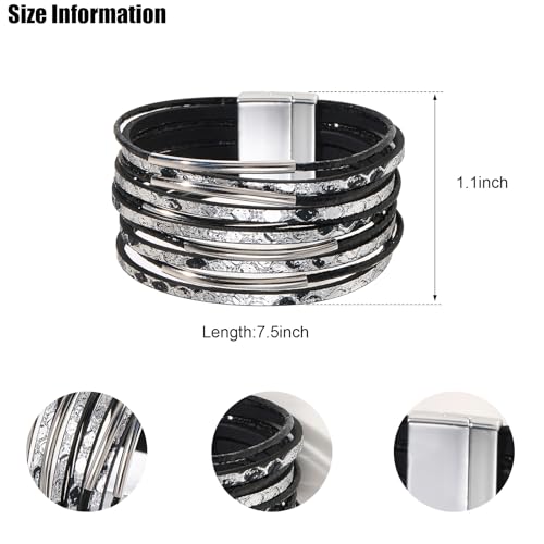 VIBILIA Boho Leather Wrap Bracelets for Women Men Multi-Layer Bracelets with Strong Clasp Western Jewelry - color: 10-Simple Style-Black