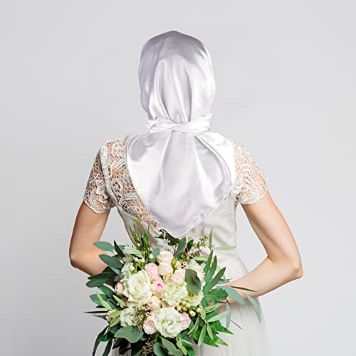 NZKNP Silk-Like Head Scarf - Women's Bandana Wraps - color: 15-white, size: 35"*35"