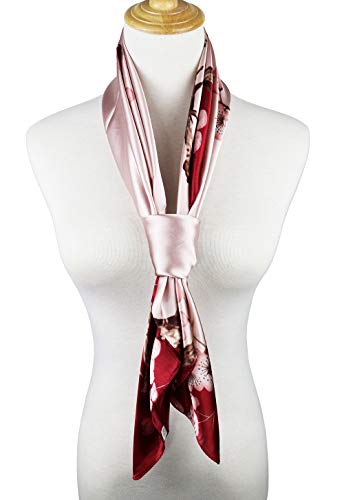 vabovin Satin Head Scarf for Women Silk Like Hair Scarf, 35 x 35 in | Silk Feel Fabric, Hair Wrap for Sleeping, Headscarf and Neck Scarf, Square Bandana Style, Fashion Accessory - color: 042 Wine Pink Plum Blossom