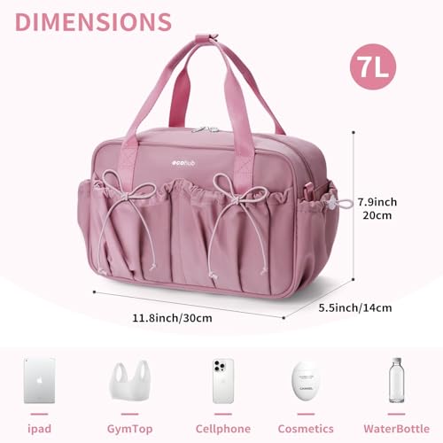 ECOHUB Small Gym Bag for Women, Mini Gym Duffle Bag with Wet Compartment, Bowknot Sports Bag, Cute Gym Tote Bag Dance Yoga Workout Travel Bags Pink - color: Pink