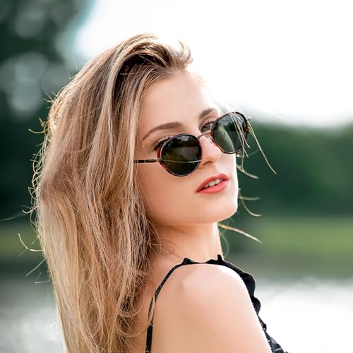 ZENOTTIC Retro Round Polarized Steampunk Sunglasses for Men Women-Circle Vintage Design Metal Frame UV400 Shades - color: C02 Tortoise Frame Green Lens