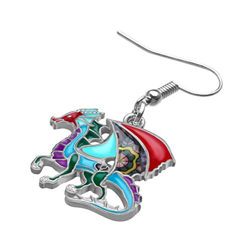 Enamel Alloy Dinosaur Fantasy Dragon Earrings Drop Dangle Unique Animal Jewelry For Women Dragons Gifts - color: Multicolor