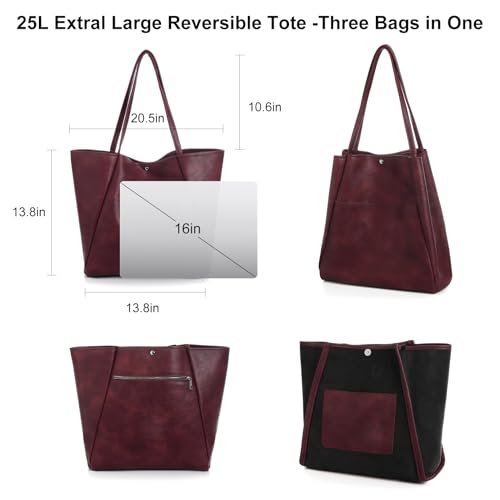 Large Tote Bag for Women Work 25L Travel Vegan Leather Ladies Handbags Weekender Purses - color: Ae-dark Red