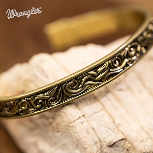 Montana West Wrangler Cuff Bracelet for Women Western Turquoise Adjustable Open Bangle Silver Plated Carved Floral Cowgirl Country Jewelry - color: Gold-White