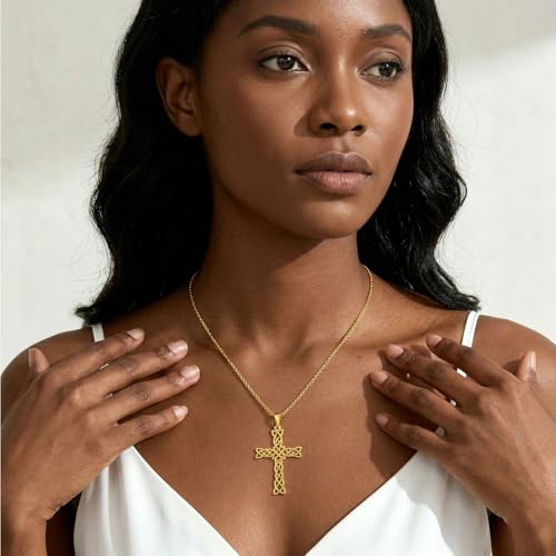 14K Gold Cross Necklace Gold Cross Pendant Necklace Christian Faith Jewelry Gifts for Women - style: B-Celtic Cross