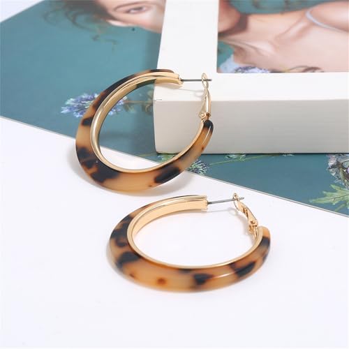 Boho Acrylic Hoop Earrings Bohemian Statement Colorful Acetate Lucite Tortoise Shell Resin Geometric Big Lightweight C Open Hoops Earrings for Women Prom Party Holiday Fashion Jewerly Gifts - color: Gold leopard