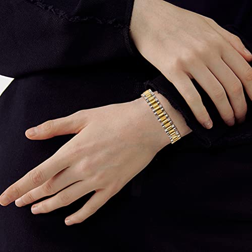 MPRAINBOW 2pcs 18K Gold Plated Chain Link Bracelet, Stainless Steel Crystal Friendship Bracelets Bangle,Watch Band Chains Wristband Jewelry with Adjust Tool - color: Gold&Silver-18cm