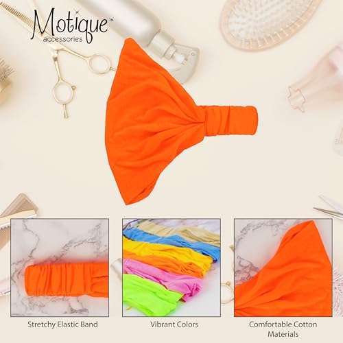 Motique Accessories Wide Cotton Head Band Solid Boho Yoga Style Soft Hairband for Women (Neon Orange) - color: Neon Orange