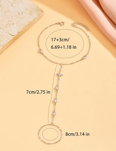 925 Sterling Silver Hand Chain Bracelet for Women,Non Tarnish 14k Gold Plated CZ Crystal Heart Starburst Ring Bracelets Hand Chain Dainty Diamond Layered Stackable Link Chain Beach Waterproof Graduation Wedding Gifts - color: SilverB