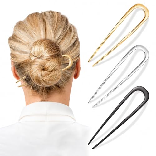 3 PCS French Hair Pins for Women, Elegant Hair Pins for Buns, French Twists and Updos, Gold Hair Accessories - color: Gold / Silver / Black