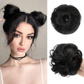 CJL HAIR 2PCs Small Cute Messy Bun Hair Piece for Thin Hair Women Mini Synthetic Curly Bun Scrunchies Updo Hairpieces Black - color: 2PCS-Black