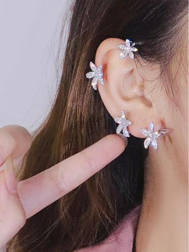 2Pcs Rhinestone Butterfly Earrings Ear Cuffs Non-Pierced Fake Earrings Butterfly Climber Wrap Around Earring Dainty Adjustable Ear Clip Jewelry for Women - color: Style12-silver