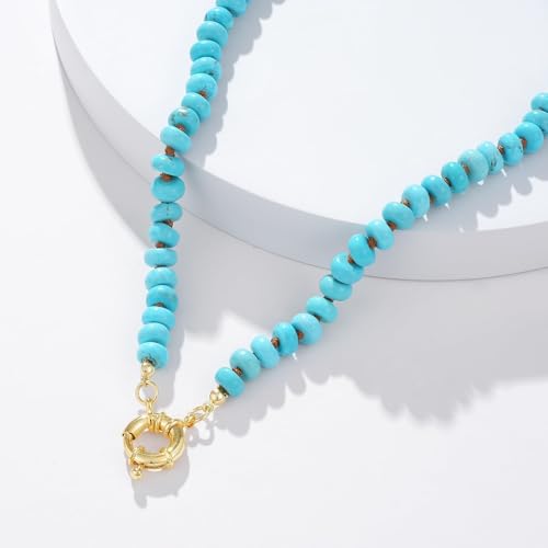 KissYan Beaded Gemstone Necklace for Women, Natural Stone Beach bead Necklace, 18" Boho Summer Handmade Jewelry Gifts - color: Turquoise