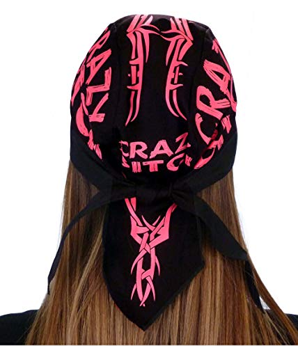 Sparkling EARTH - American Made Skull Caps Doo Rags Do Rag Durag Headwrap Head Wraps Skullies - Made in The USA! - color: Neon Pink Crazy B I T C H