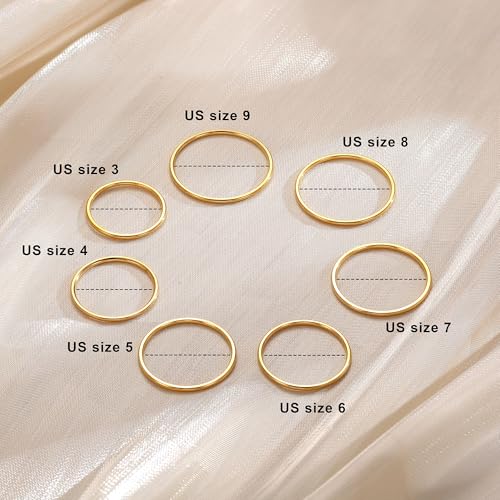 MILACOLATO 1mm Stainless Steel Stacking Rings for Women | Thin 14K Gold Plated Band Rings | Stackable Knuckle Rings Thumb Pinky Midi Rings | Comfort-Fit Size 3/4/5/6/7/8/9 - color: 14pcs Silver&Gold Tone; Size 3-9
