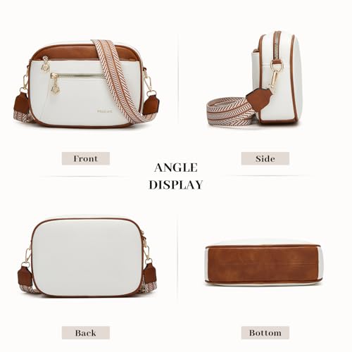Crossbody Purse for Women Small Crossbody Bags Trendy Vegan Leather with Adjustable Shoulder Straps Gift for Mother Wife Mom - color: Beige With Brown Minimalism Upgrade