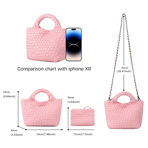 Woven Purses Bag for Women, Vegan Leather Handwoven Bags with Mini Handmade Purse - color: Pink