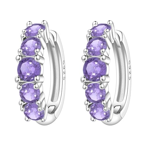 Earrings for Women 925 Sterling Silver Hoop Earring Colorful Cute Fashion Hoop Earrings Graduation Birthday Jewelry Gifts for Women - color: Rhinestone Earrings - Light Purple