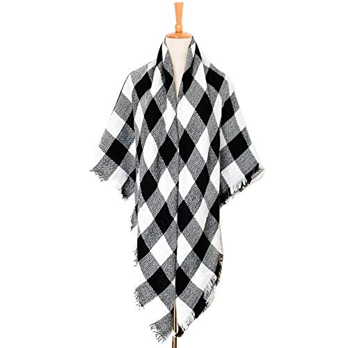Wander Agio Womens Warm Long Shawl Winter Wraps Large Scarves Knit Cashmere Feel Plaid Triangle Scarf - color: Black White 35