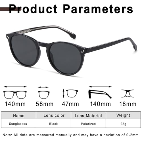 Round Sunglasses for Women Men, Trendy Round Shades Sun Glasses, Retro UV400 Protection - color: Black