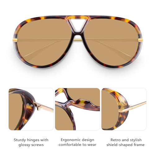 GRFISIA Retro Oversized Aviator Sunglasses for Women Men Metal 70s Aviators 2026 Fashion Shades for Beach Vacation UV400 - color: (2pcs) Tortoise/Green+tortoise/Brown