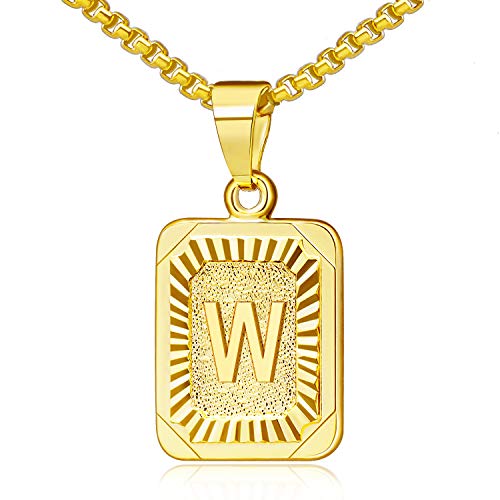 JSJOY Graduation Gifts 2026 Gold Initial Necklaces for Women Men Gold Letter Necklaces 26 Capital A-Z Letter Pendant Necklaces for Women Square Monogram Necklace for Her Initial Necklaces - color: Gold Letter W