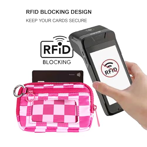 Wristlet Wallet for Women Mini Zip Card Case with Clear ID Window Zipper Coin Purse Lightweight Portable Keychain Wallet - color: Rose Red