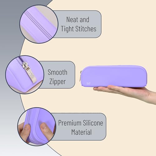 Mr. Pen- Silicone Pencil Case, Aesthetic Pencil Bag for Women, Makeup Pouch | Multifunctional Pouch for Stationery, Cosmetics and Electrical Goods Storage - color: Purple