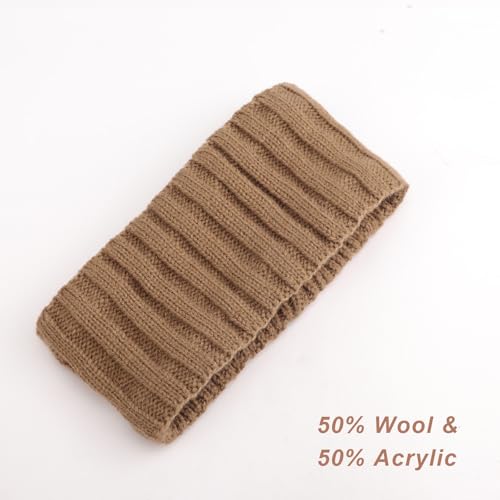 DRESHOW Crochet Ear Warmer Headband Soft Knit Chunky Turban Stretch Thick Headbands Warmer Fuzzy Head Wrap for Women - color: 1 Pc Knitted Vertical Stripes: Khaki