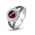 Designer Inspired Twisted Cable Statement Rings for Women Fashion Jewelry 8 MM CZ Split Shank Cable Ring Gift - color: Red