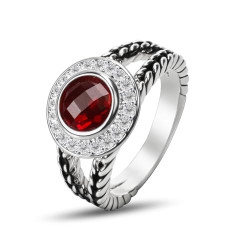 Designer Inspired Twisted Cable Statement Rings for Women Fashion Jewelry 8 MM CZ Split Shank Cable Ring Gift - color: Red