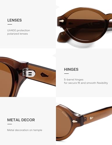 SOJOS Retro Oval Polarized Sunglasses for Women Men Chic Trendy 90s Sunnies Shades UV protection Sun Glasses SJ2630 - color: Brown Frame Brown Lens