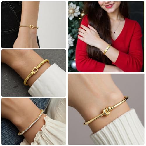 18 K Gold Plated Love Bangle Bracelet Stack Cuff Jewelry for Women Jewelry Set for Women Gift with Box - style: style1
