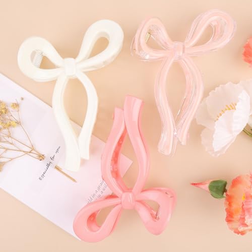 3 Pcs Bow Hair Clips Elegant Hair Claw Butterfly Hair Accessories for Girls Nonslip Butterfly Clips Hair Styling Accessories for Women - color: 3 Pcs-Sweet Style (Large)