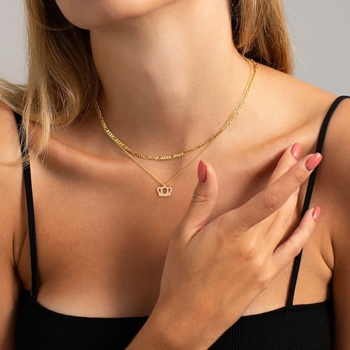 LLWOM Gold Necklace for Women-14k Gold Plated Infinity Necklace Star Of David Necklace Evil Eye Cross Pendants Heart Dainty Gold Necklace For Women - color: Gold, style: Crown Necklace