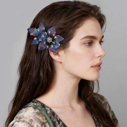 Mistofu DIY Copper Wire Metal Hand-woven High-level design Barrettes Elegant Hair Accessories, Gifts for Women Girls (blue-c) - color: blue-c