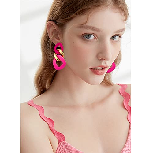 Charm Elegant Hollow Color Chain Acrylic Geometric Temperament Dangle Drop Earrings Bohemian Minimalist Hypoallergenic Jewelry Gift - color: Pink Gold Pink Earrings