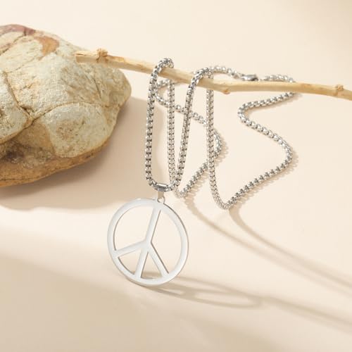 LIKGREAT Peace Necklace Peace Sign Symbol Pendant Necklace Box Chain Necklace for Women Men - color: silver