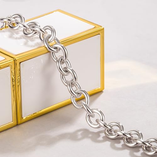 Dankadi 925 Sterling Silver Classic Round Cable Wire Link Bracelet Women Cuban Curb Oval Belcher Link Chain 5.9 to 9 in For Men 24k Gold Plated Cuff Jewelry Gift - color: 6MM Silver, size: 6.3 inch