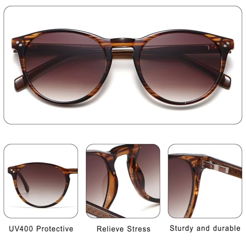 Round Sunglasses for Women Men, Trendy Round Shades Sun Glasses, Retro UV400 Protection - color: Brown
