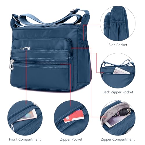 NOTAG Crossbody Bag for Women Waterproof Shoulder Bag Messenger Bag Casual Nylon Purse Handbag - color: Lightblue-l